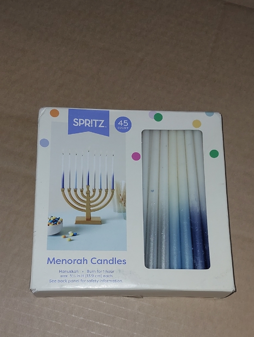 Spritz 45 Pack Of Ombre Blue and White Menorah Candles